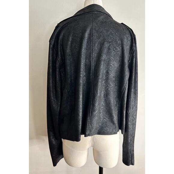 SKIES ARE BLUE Black Faux Suede Snakeskin Print Open Front Jacket XL Moto Zipper - Picture 8 of 16